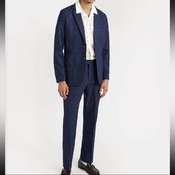Percival Tailored Trousers W32 L32 Navy Nep Pants NWT